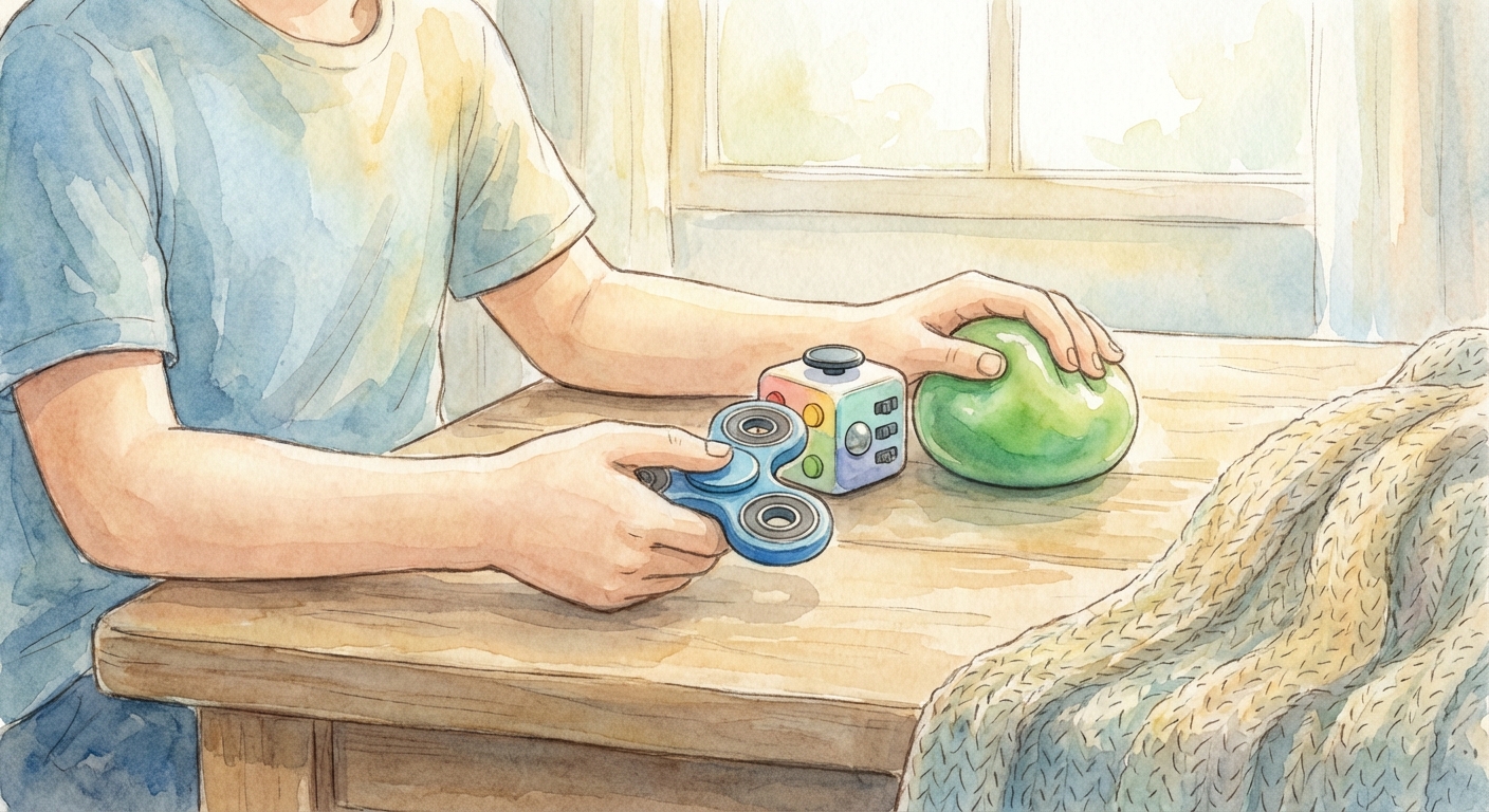 Collection of calming fidget toys for stress relief
