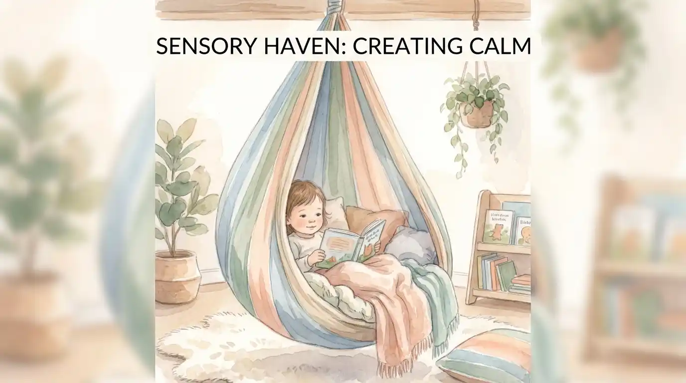 Child curled up comfortably inside a cozy pod swing cocoon