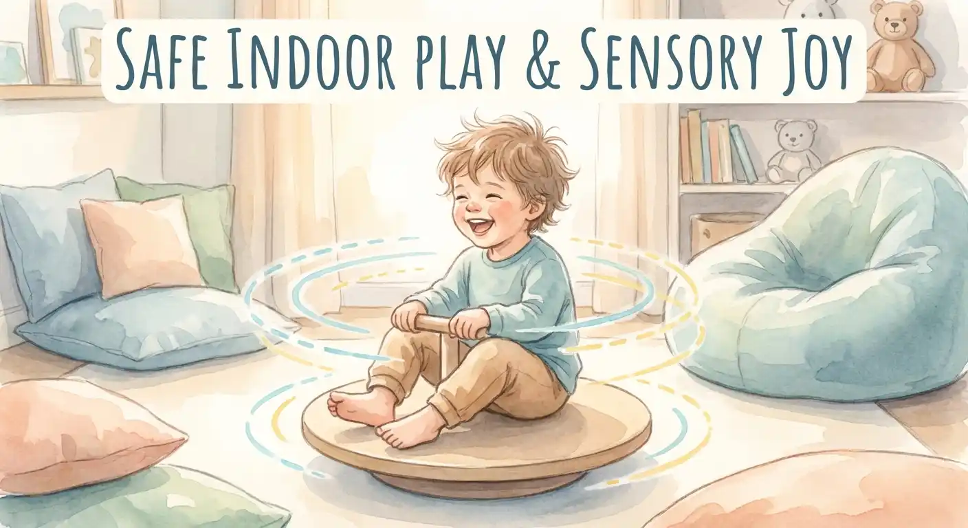 Child joyfully spinning in a rotating sensory chair for vestibular input