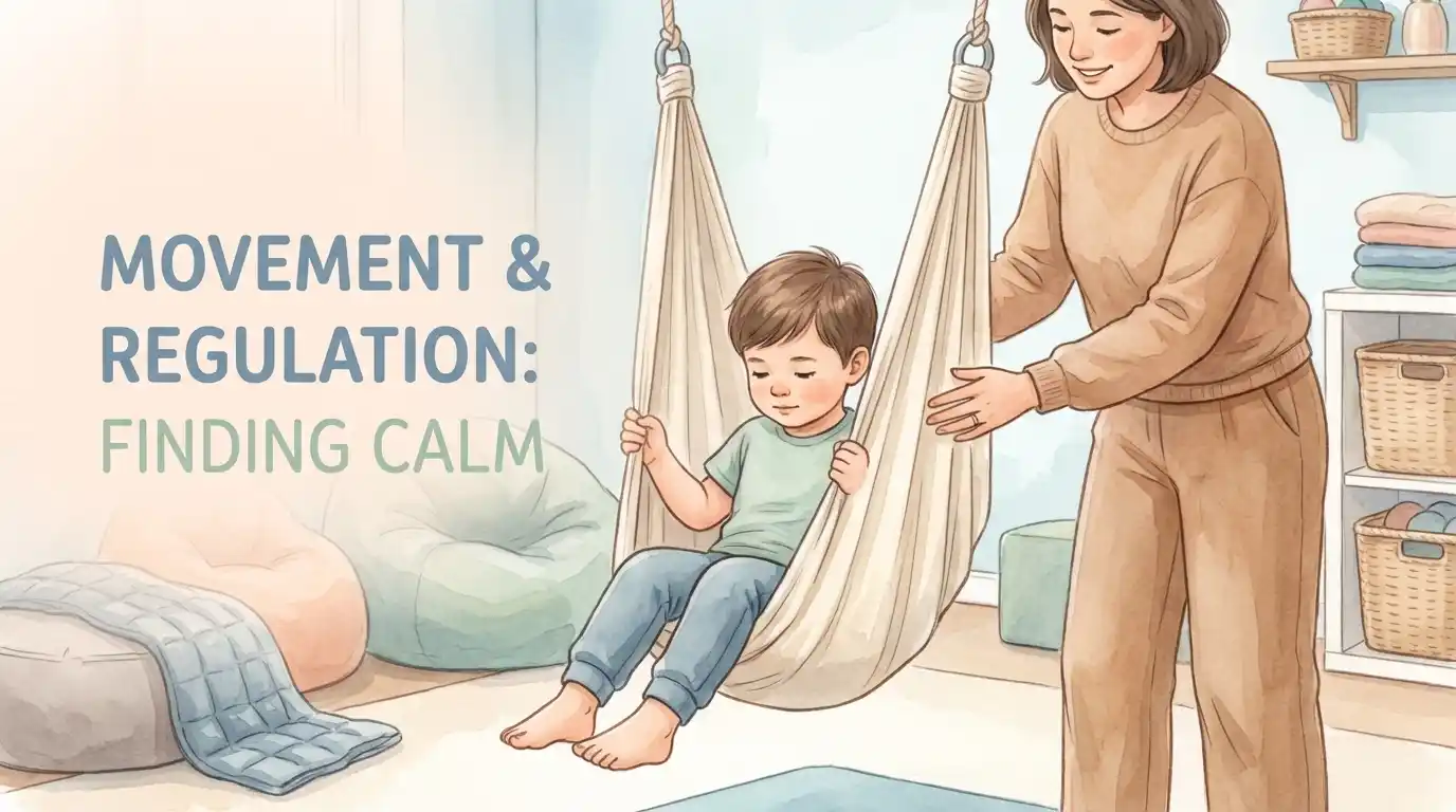 Child in therapy swing receiving vestibular input for ADHD support